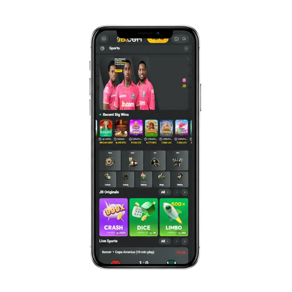 JB Casino app download for Android and iOS; choose Sports 100% ₹10,000 or Casino 100% ₹20,000 + 100 spins. T&Cs apply.