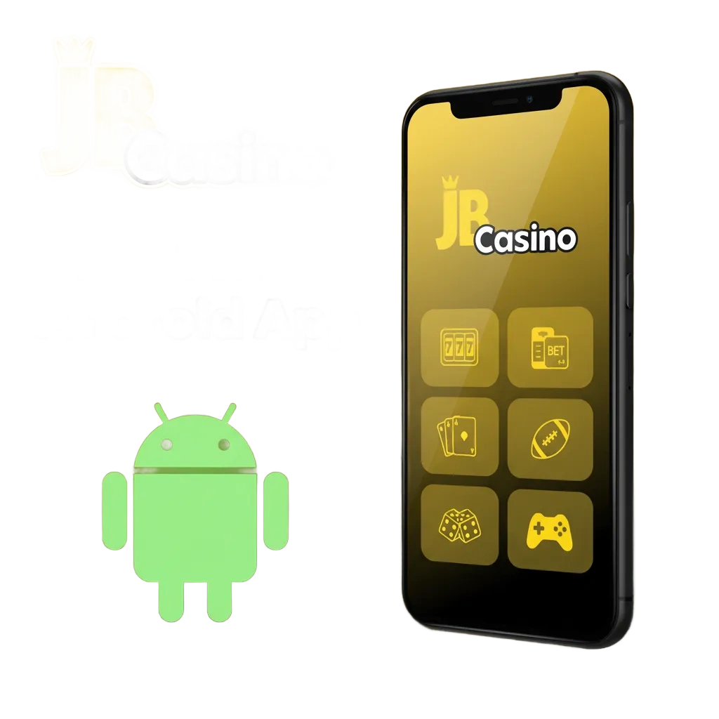 JB Casino Android app screenshot showing betting markets, slots, and live casino; free to install in India.