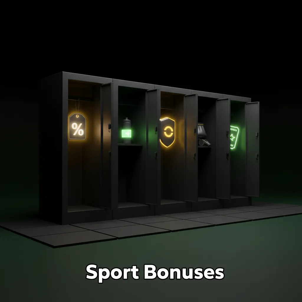 Sports bonuses banner with Acca Boost, First Bet Insurance, Weekly Reload, Cricket Cashback for cricket, football, esports.