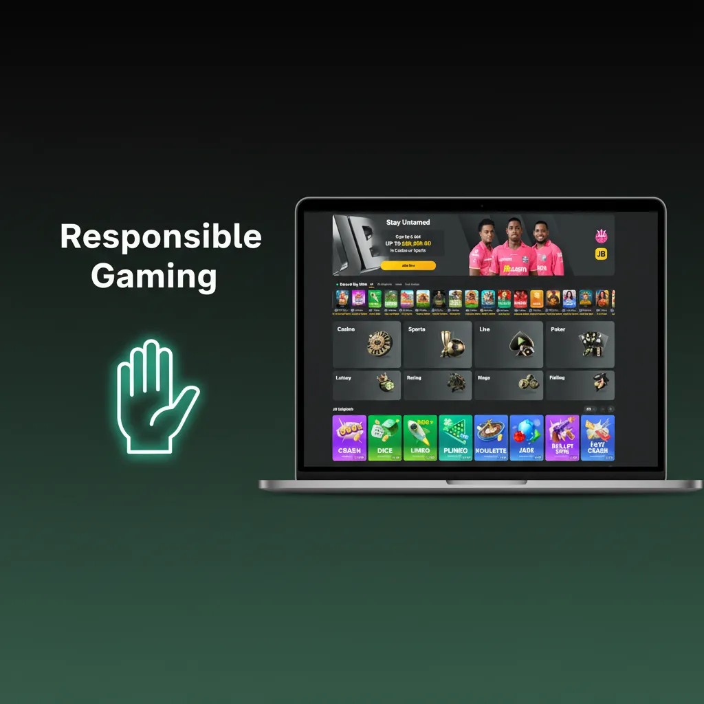 Responsible gaming dashboard with deposit limits, session reminders, time-outs, and self-exclusion tools.