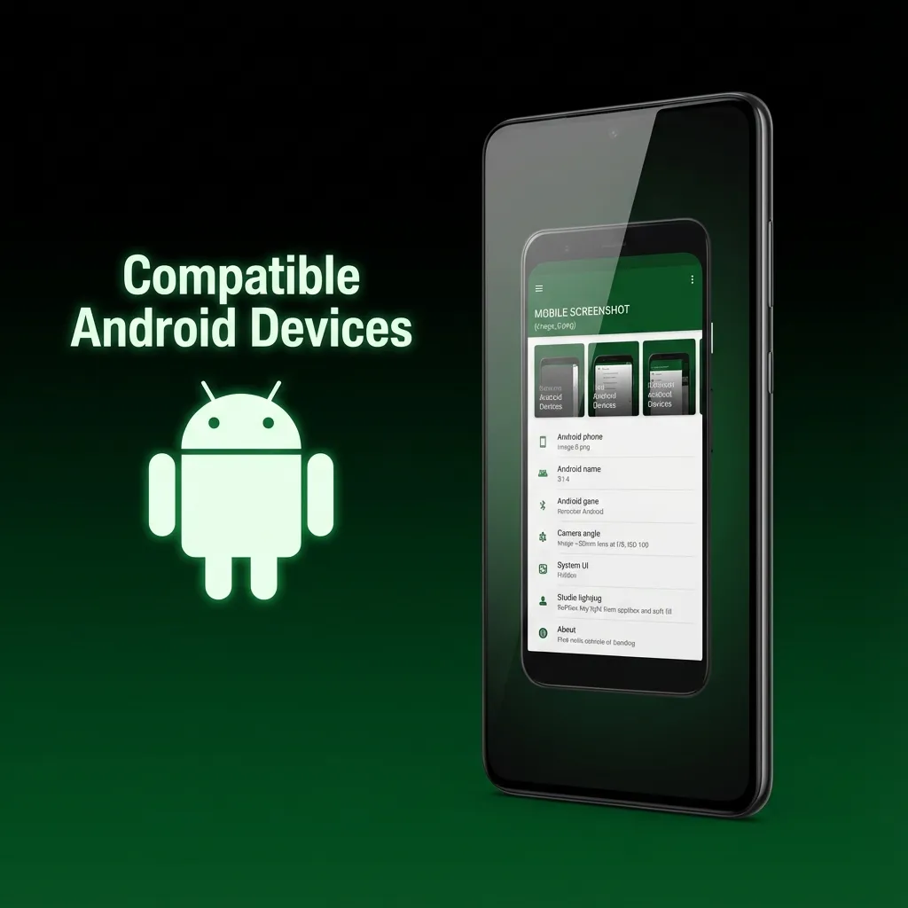 List of compatible Android smartphone models including Samsung, Xiaomi, OnePlus, Realme, Oppo, Vivo, Motorola, and Google Pixel devices