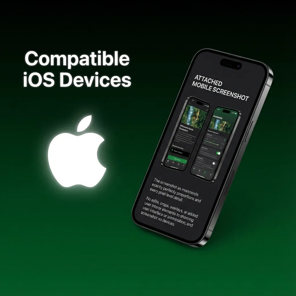 List of compatible iOS devices including iPhone models X through 15 and iPad Air and Pro models