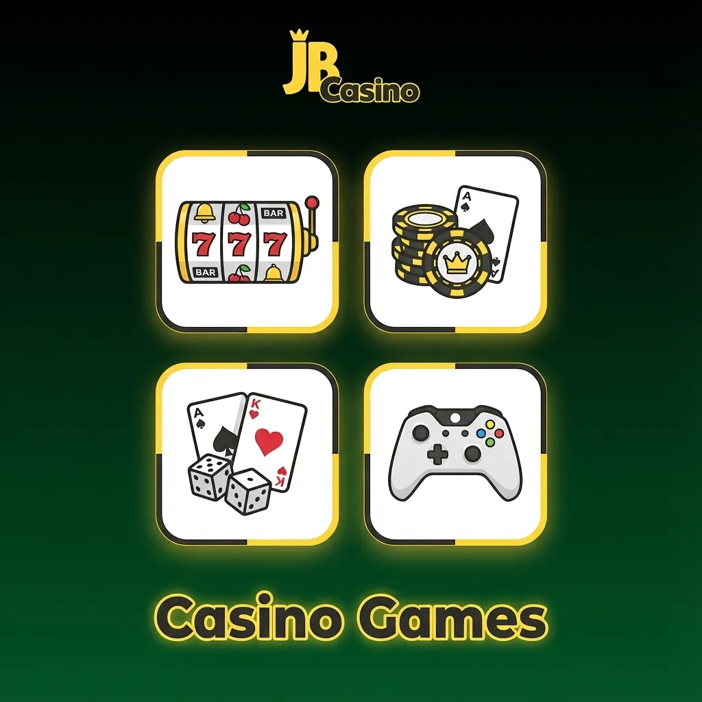 Casino gaming interface showing slots, table games, roulette, blackjack, baccarat, poker, and live dealer options