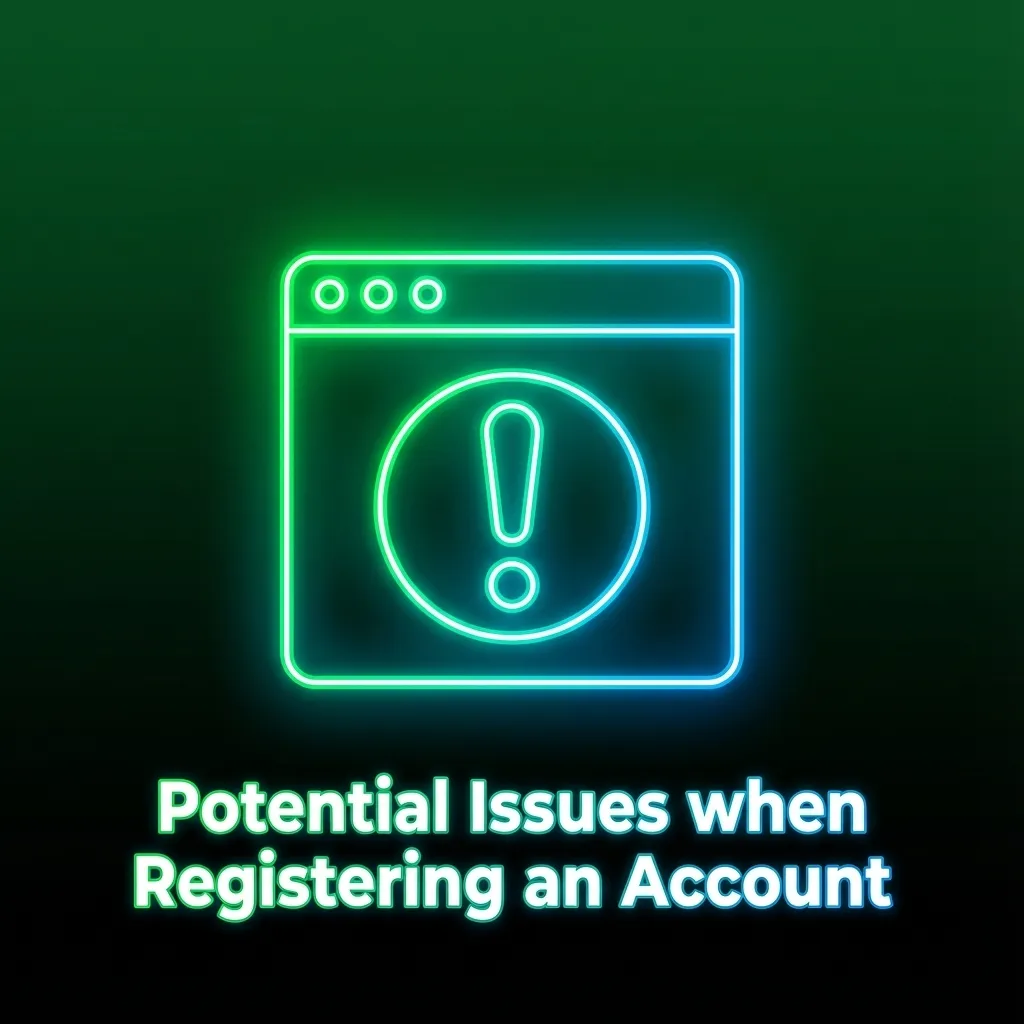 Troubleshooting guide showing common account registration problems and their solutions with support contact information